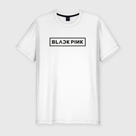 Мужская футболка хлопок Slim с принтом BLACKPINK LOGO в Курске, 92% хлопок, 8% лайкра | приталенный силуэт, круглый вырез ворота, длина до линии бедра, короткий рукав | black  pink | black pink | blackpink | jennie | jisoo | k pop | lalisa | группа | к поп | корейская группа | розовый | черный