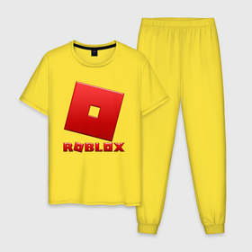 Мужская пижама хлопок с принтом ROBLOX логотип красный градиент в Белгороде, 100% хлопок | брюки и футболка прямого кроя, без карманов, на брюках мягкая резинка на поясе и по низу штанин
 | Тематика изображения на принте: roblox | игра | компьютерная игра | логотип | онлайн | онлайн игра | роблакс | роблокс