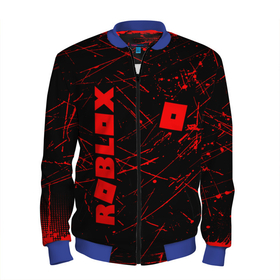 Мужской бомбер 3D с принтом ROBLOX красный логотип в Новосибирске, 100% полиэстер | застегивается на молнию, по бокам два кармана без застежек, по низу бомбера и на воротнике - эластичная резинка | Тематика изображения на принте: roblox | игра | компьютерная игра | логотип | онлайн | онлайн игра | роблакс | роблокс