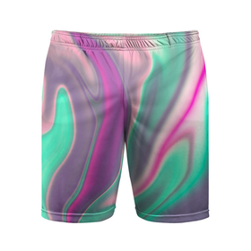 Мужские шорты спортивные с принтом Digital Wave в Екатеринбурге,  |  | абстракция | волны | жидкость | краска | красочная | линии | разноцветная | смешение цветов | яркая
