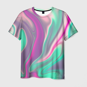 Мужская футболка 3D с принтом Digital Wave в Новосибирске, 100% полиэфир | прямой крой, круглый вырез горловины, длина до линии бедер | абстракция | волны | жидкость | краска | красочная | линии | разноцветная | смешение цветов | яркая
