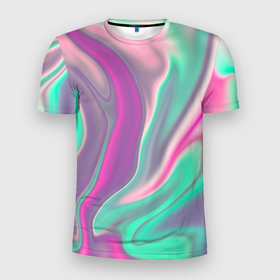Мужская футболка 3D Slim с принтом Digital Wave , 100% полиэстер с улучшенными характеристиками | приталенный силуэт, круглая горловина, широкие плечи, сужается к линии бедра | абстракция | волны | жидкость | краска | красочная | линии | разноцветная | смешение цветов | яркая