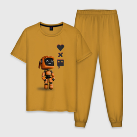 Мужская пижама хлопок с принтом Оранжевый робот с логотипом LDR в Петрозаводске, 100% хлопок | брюки и футболка прямого кроя, без карманов, на брюках мягкая резинка на поясе и по низу штанин
 | ldr | pop art | robots