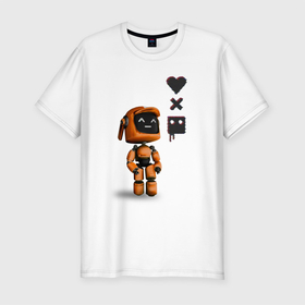 Мужская футболка хлопок Slim с принтом Оранжевый робот с логотипом LDR в Екатеринбурге, 92% хлопок, 8% лайкра | приталенный силуэт, круглый вырез ворота, длина до линии бедра, короткий рукав | ldr | pop art | robots