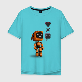 Мужская футболка хлопок Oversize с принтом Оранжевый робот с логотипом LDR в Курске, 100% хлопок | свободный крой, круглый ворот, “спинка” длиннее передней части | ldr | pop art | robots
