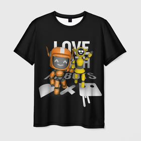 Мужская футболка 3D с принтом 3д роботы с подписью в Белгороде, 100% полиэфир | прямой крой, круглый вырез горловины, длина до линии бедер | ldr | pop art | robots