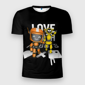 Мужская футболка 3D Slim с принтом 3д роботы с подписью в Курске, 100% полиэстер с улучшенными характеристиками | приталенный силуэт, круглая горловина, широкие плечи, сужается к линии бедра | ldr | pop art | robots