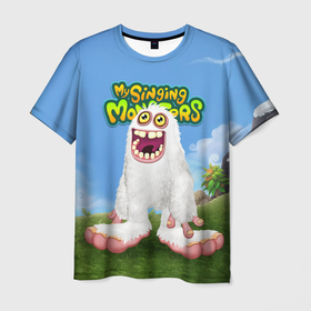 Мужская футболка 3D с принтом Mammott в Екатеринбурге, 100% полиэфир | прямой крой, круглый вырез горловины, длина до линии бедер | game | monsters | my singing monsters | my singings monsters | игра | игры | мои поющие монстры | монстры | поющие монстры
