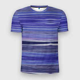 Мужская футболка 3D Slim с принтом Абстрактный синий полосатый узор в Санкт-Петербурге, 100% полиэстер с улучшенными характеристиками | приталенный силуэт, круглая горловина, широкие плечи, сужается к линии бедра | abstract | blue | pattern | striped | абстрактный синий | полосатый узор