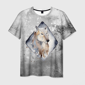Мужская футболка 3D с принтом Снежный   волк 3D в Тюмени, 100% полиэфир | прямой крой, круглый вырез горловины, длина до линии бедер | wolf | волк | волчица | снег | снежный волк