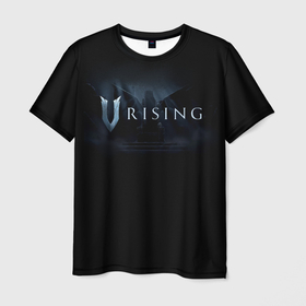 Мужская футболка 3D с принтом Logo V Rising в Тюмени, 100% полиэфир | прямой крой, круглый вырез горловины, длина до линии бедер | Тематика изображения на принте: v rising | игра | крылья | логотип | надпись | название | трон