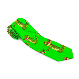 Галстук 3D с принтом CHARMING CROCODILES в Курске, 100% полиэстер | Длина 148 см; Плотность 150-180 г/м2 | аллигатор | животное | забавный | зеленый | милый