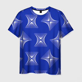 Мужская футболка 3D с принтом ABSTRACT PATTERN ON A BLUE BACKGROUND в Кировске, 100% полиэфир | прямой крой, круглый вырез горловины, длина до линии бедер | иллюзия | синий | текстура | узор | фон | цветное