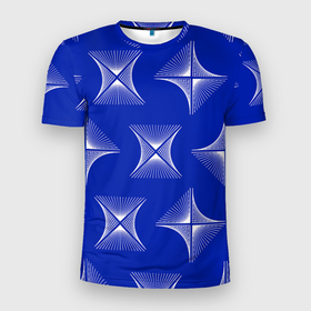 Мужская футболка 3D Slim с принтом ABSTRACT PATTERN ON A BLUE BACKGROUND в Кировске, 100% полиэстер с улучшенными характеристиками | приталенный силуэт, круглая горловина, широкие плечи, сужается к линии бедра | иллюзия | синий | текстура | узор | фон | цветное