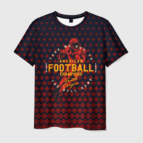 Мужская футболка 3D с принтом Американский футбол    футболист в Екатеринбурге, 100% полиэфир | прямой крой, круглый вырез горловины, длина до линии бедер | америка | американский  футбол | мяч | спорт | футбол