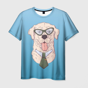 Мужская футболка 3D с принтом Офисный  пес менеджер в Санкт-Петербурге, 100% полиэфир | прямой крой, круглый вырез горловины, длина до линии бедер | коллега | менеджер | офис | пес | собака | собачка