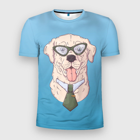 Мужская футболка 3D Slim с принтом Офисный  пес менеджер в Кировске, 100% полиэстер с улучшенными характеристиками | приталенный силуэт, круглая горловина, широкие плечи, сужается к линии бедра | коллега | менеджер | офис | пес | собака | собачка