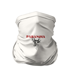 Бандана-труба 3D с принтом Paranoia, красный текст с ангелом в Новосибирске, 100% полиэстер, ткань с особыми свойствами — Activecool | плотность 150‒180 г/м2; хорошо тянется, но сохраняет форму | paranoia | ангел | ангел хранитель | девушка | искусство | красный текст | крылья | паранойя