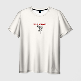 Мужская футболка 3D с принтом Paranoia, красный текст с ангелом в Новосибирске, 100% полиэфир | прямой крой, круглый вырез горловины, длина до линии бедер | paranoia | ангел | ангел хранитель | девушка | искусство | красный текст | крылья | паранойя