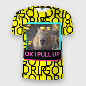 Мужская футболка 3D Slim с принтом I GOT A DRIP в Санкт-Петербурге, 100% полиэстер с улучшенными характеристиками | приталенный силуэт, круглая горловина, широкие плечи, сужается к линии бедра | after party | drip | i got drip | ok i pull up | капибара | мем