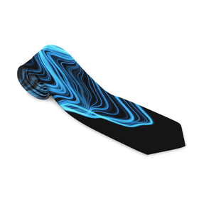 Галстук 3D с принтом Синие волны молнии в Новосибирске, 100% полиэстер | Длина 148 см; Плотность 150-180 г/м2 | Тематика изображения на принте: абстракция | волна | линия | молния | энергия