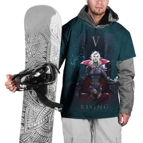 Накидка на куртку 3D с принтом Вампирская Империя в Курске, 100% полиэстер |  | v rising | вампир | женщина | игра | кровь | логотип | магия | надпись | название | трон | череп