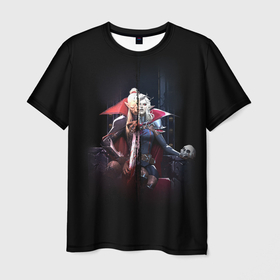 Мужская футболка 3D с принтом Вампиры на троне в Курске, 100% полиэфир | прямой крой, круглый вырез горловины, длина до линии бедер | Тематика изображения на принте: v rising | вампиры | игра | персонажи | плащи