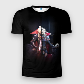 Мужская футболка 3D Slim с принтом Вампиры на троне в Белгороде, 100% полиэстер с улучшенными характеристиками | приталенный силуэт, круглая горловина, широкие плечи, сужается к линии бедра | Тематика изображения на принте: v rising | вампиры | игра | персонажи | плащи