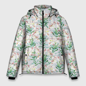 Мужская зимняя куртка 3D с принтом Цветы Нежные Лилии в Новосибирске, верх — 100% полиэстер; подкладка — 100% полиэстер; утеплитель — 100% полиэстер | длина ниже бедра, свободный силуэт Оверсайз. Есть воротник-стойка, отстегивающийся капюшон и ветрозащитная планка. 

Боковые карманы с листочкой на кнопках и внутренний карман на молнии. | Тематика изображения на принте: flowers | summer | букет | лето | лилии | нежные | природа | растение | сад | флора | цветы