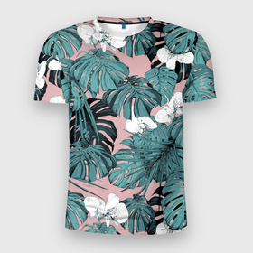 Мужская футболка 3D Slim с принтом Цветы Тропические Орхидеи в Тюмени, 100% полиэстер с улучшенными характеристиками | приталенный силуэт, круглая горловина, широкие плечи, сужается к линии бедра | flowers | summer | букет | лето | орхидеи | природа | растение | тропики | флора | цветы
