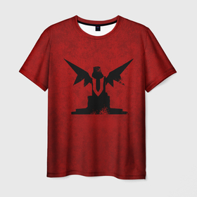 Мужская футболка 3D с принтом Трон с крыльями в Тюмени, 100% полиэфир | прямой крой, круглый вырез горловины, длина до линии бедер | Тематика изображения на принте: v rising | вампиры | игра | крылья | логотип | текстура | трон