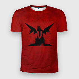 Мужская футболка 3D Slim с принтом Трон с крыльями в Тюмени, 100% полиэстер с улучшенными характеристиками | приталенный силуэт, круглая горловина, широкие плечи, сужается к линии бедра | Тематика изображения на принте: v rising | вампиры | игра | крылья | логотип | текстура | трон