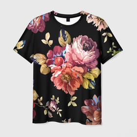 Мужская футболка 3D с принтом Розы в летней ночи   Fashion trend в Новосибирске, 100% полиэфир | прямой крой, круглый вырез горловины, длина до линии бедер | bouquet | fashion | flower | leaf | night | rose | букет | лист | мода | ночь | роза | цветок