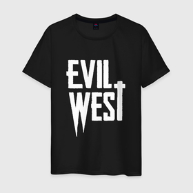 Мужская футболка хлопок с принтом Evil west logo в Тюмени, 100% хлопок | прямой крой, круглый вырез горловины, длина до линии бедер, слегка спущенное плечо. | Тематика изображения на принте: evil west | game | games | witchfire | адский запад | ивел вэст | игра | игры