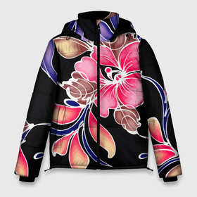 Мужская зимняя куртка 3D с принтом Сон в летнюю ночь   Beautiful flower в Тюмени, верх — 100% полиэстер; подкладка — 100% полиэстер; утеплитель — 100% полиэстер | длина ниже бедра, свободный силуэт Оверсайз. Есть воротник-стойка, отстегивающийся капюшон и ветрозащитная планка. 

Боковые карманы с листочкой на кнопках и внутренний карман на молнии. | Тематика изображения на принте: fashion | flower | leaf | night | summer | лето | лист | мода | ночь | цветок