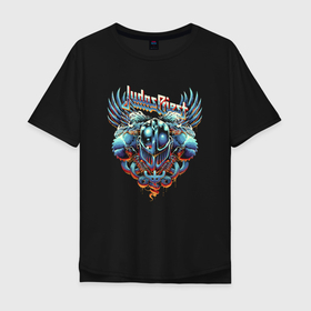 Мужская футболка хлопок Oversize с принтом Judas Priest арт в Тюмени, 100% хлопок | свободный крой, круглый ворот, “спинка” длиннее передней части | alternative | judas priest | rock | альтернатива | джудас прист | металл | рок