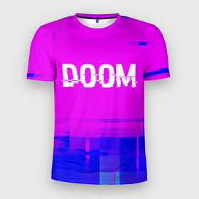 Мужская футболка 3D Slim с принтом Doom Glitch Text Effect , 100% полиэстер с улучшенными характеристиками | приталенный силуэт, круглая горловина, широкие плечи, сужается к линии бедра | doom | glitch | logo | дум | игра | игры | лого | логотип | символ
