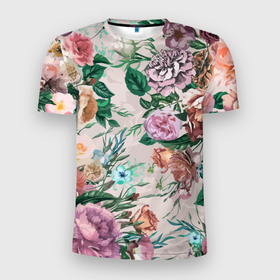Мужская футболка 3D Slim с принтом Color floral pattern   Expressionism   Summer , 100% полиэстер с улучшенными характеристиками | приталенный силуэт, круглая горловина, широкие плечи, сужается к линии бедра | expression | fashion | flowers | pattern | rose | summer | лето | мода | паттерн | роза | цветы | экспрессия