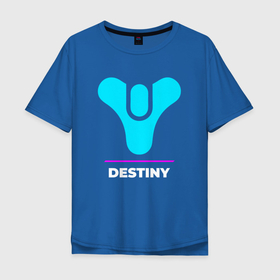 Мужская футболка хлопок Oversize с принтом Символ Destiny в неоновых цветах в Кировске, 100% хлопок | свободный крой, круглый ворот, “спинка” длиннее передней части | destiny | logo | neon | дестини | игра | игры | лого | логотип | неон | символ