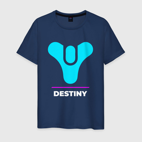 Мужская футболка хлопок с принтом Символ Destiny в неоновых цветах в Тюмени, 100% хлопок | прямой крой, круглый вырез горловины, длина до линии бедер, слегка спущенное плечо. | destiny | logo | neon | дестини | игра | игры | лого | логотип | неон | символ