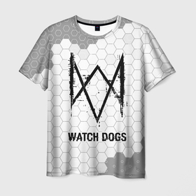 Мужская футболка 3D с принтом Watch Dogs Glitch на темном фоне (FS) в Екатеринбурге, 100% полиэфир | прямой крой, круглый вырез горловины, длина до линии бедер | dogs | glitch | logo | watch | watch dogs | вотч | догс | игра | игры | лого | логотип | символ | соты