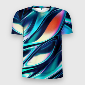 Мужская футболка 3D Slim с принтом Abstract Wave , 100% полиэстер с улучшенными характеристиками | приталенный силуэт, круглая горловина, широкие плечи, сужается к линии бедра | абстракция | волны | жидкость | краска | красочная | линии | разноцветная | смешение цветов | яркая