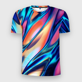 Мужская футболка 3D Slim с принтом Colorful flow , 100% полиэстер с улучшенными характеристиками | приталенный силуэт, круглая горловина, широкие плечи, сужается к линии бедра | абстракция | волны | жидкость | краска | красочная | линии | разноцветная | смешение цветов | яркая