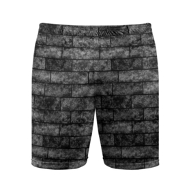 Мужские шорты спортивные с принтом Стена из черного кирпича Лофт в Тюмени,  |  | black | loft | геометрический узор | каменный | кирпичный | лофт | текстура камня | черный