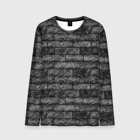 Мужской лонгслив 3D с принтом Стена из черного кирпича Лофт в Тюмени, 100% полиэстер | длинные рукава, круглый вырез горловины, полуприлегающий силуэт | black | loft | геометрический узор | каменный | кирпичный | лофт | текстура камня | черный