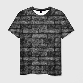 Мужская футболка 3D с принтом Стена из черного кирпича Лофт в Тюмени, 100% полиэфир | прямой крой, круглый вырез горловины, длина до линии бедер | black | loft | геометрический узор | каменный | кирпичный | лофт | текстура камня | черный