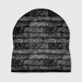Шапка 3D с принтом Стена из черного кирпича Лофт в Тюмени, 100% полиэстер | универсальный размер, печать по всей поверхности изделия | black | loft | геометрический узор | каменный | кирпичный | лофт | текстура камня | черный