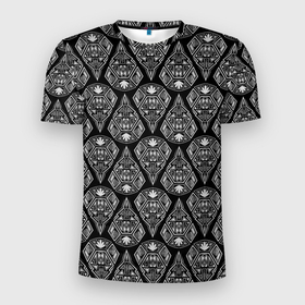 Мужская футболка 3D Slim с принтом Черно белый арт деко в Тюмени, 100% полиэстер с улучшенными характеристиками | приталенный силуэт, круглая горловина, широкие плечи, сужается к линии бедра | art deco | black | geometric pattern | арт деко | геометрический узор | деко | черно белый | черный