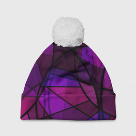 Шапка 3D c помпоном с принтом Абстрактный в пурпурных тонах узор в Курске, 100% полиэстер | универсальный размер, печать по всей поверхности изделия | abstraction | purple | абстрактный узор | круги | пурпурный | современный | фиолетовый