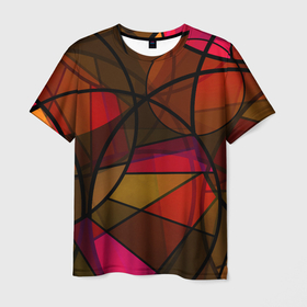 Мужская футболка 3D с принтом Абстрактный узор в оранжево красных тонах в Белгороде, 100% полиэфир | прямой крой, круглый вырез горловины, длина до линии бедер | abstraction | brown | абстрактный узор | коричневый | красный | круги | оранжевый